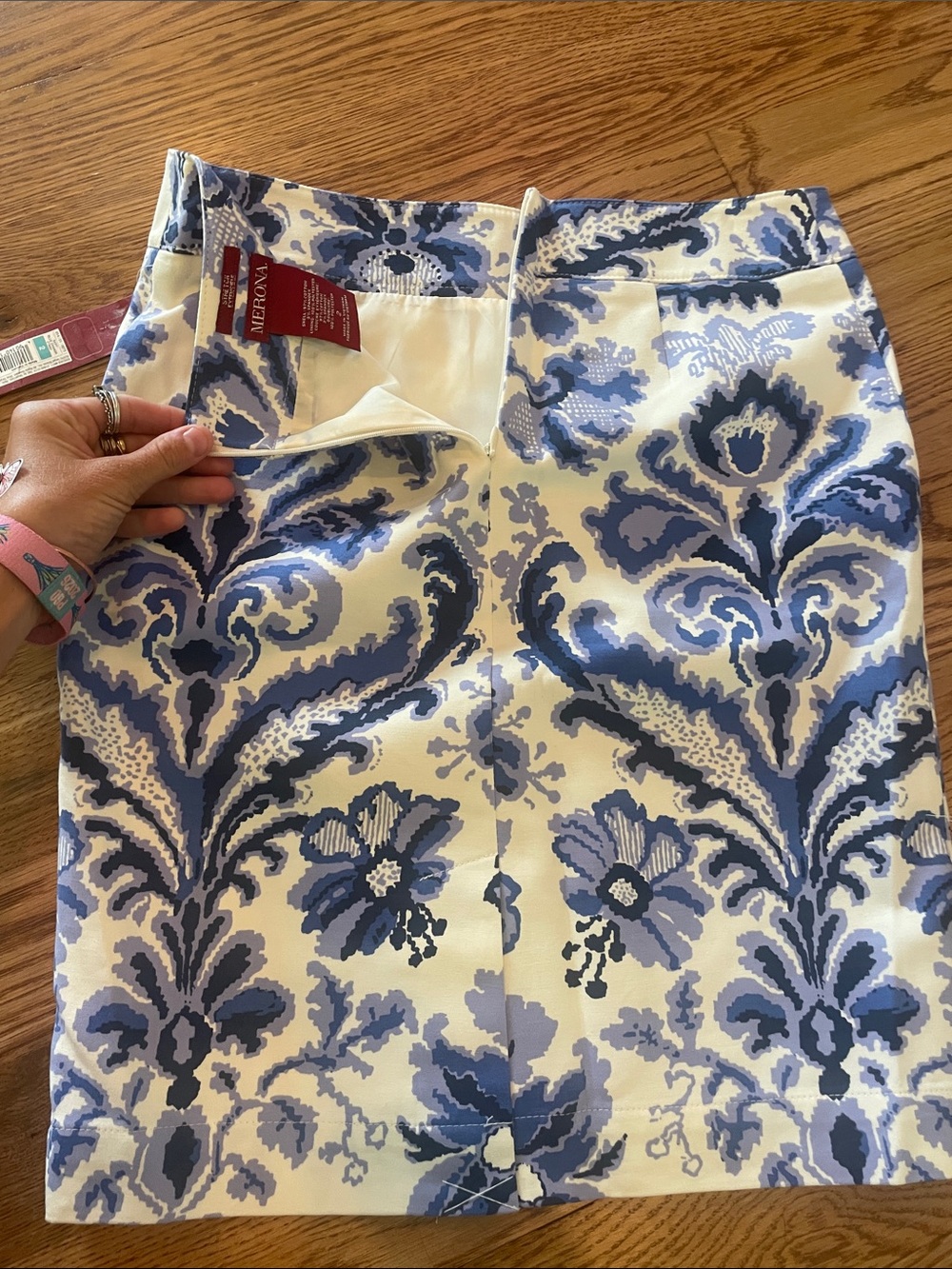 Merona Blue and White Floral Jacquard Pencil Skirt - Picture 4 of 6